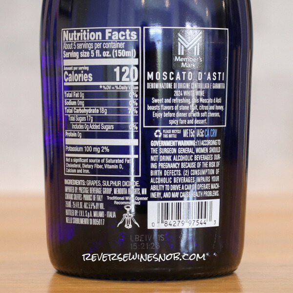 2024 Member's Mark Moscato d'Asti Back Label