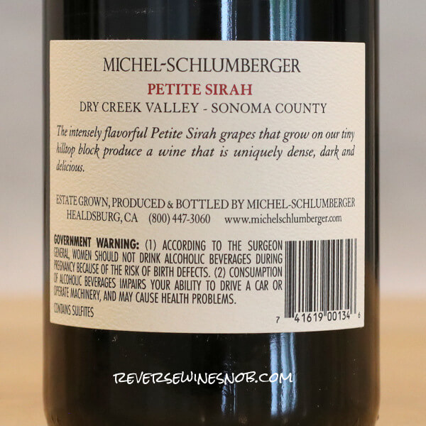 2019 Michel-Schlumberger Dry Creek Valley Petite Sirah Back Label