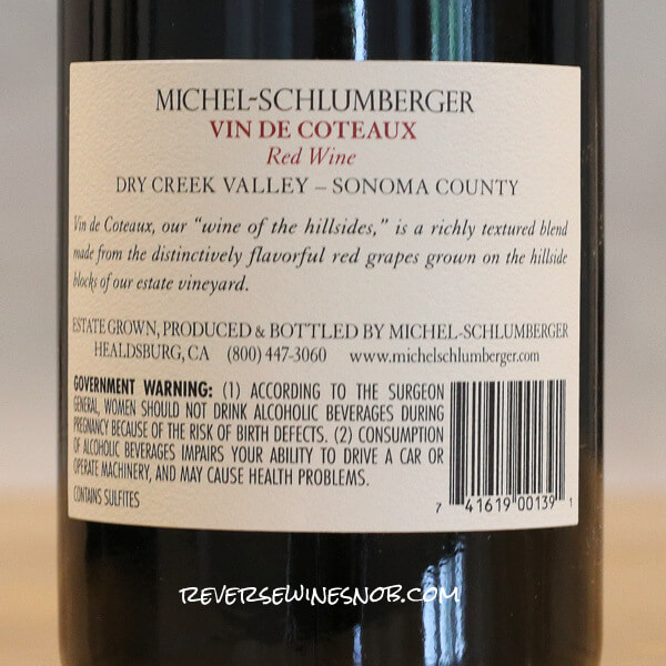 2018 Michel-Schlumberger Dry Creek Valley Vin De Coteaux Red Back Label