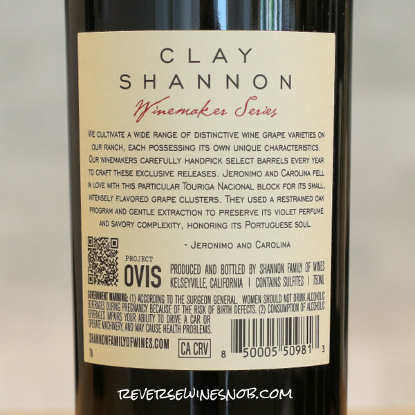 2023 Clay Shannon Winemakers Series Touriga Nacional Back Label