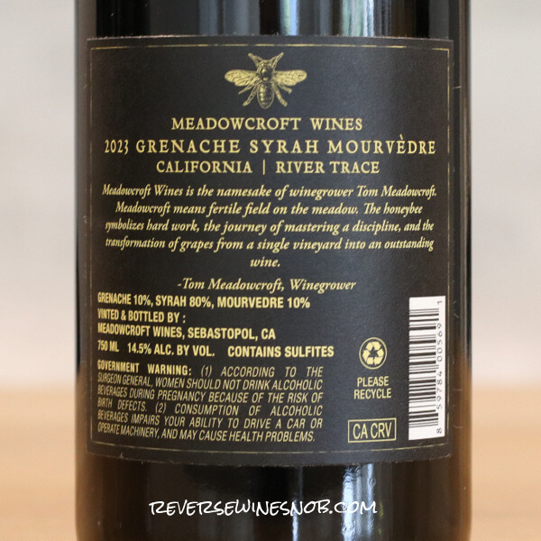 2023 Meadowcroft River Trace GSM Back Label