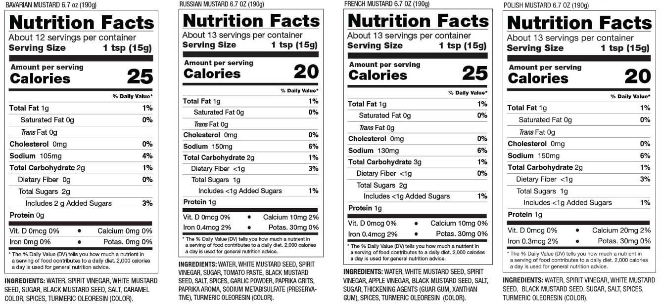 Old World Foods Mustards Nutrition Info