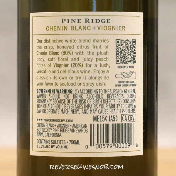 2024 Pine Ridge Chenin Blanc Viognier Back Label