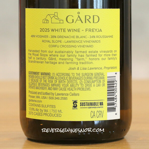 2025 Gard Vintners Freyja White Back Label