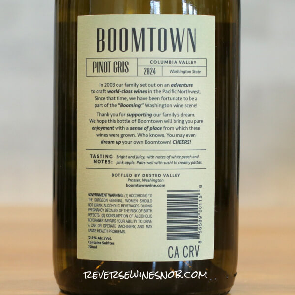 2024 Boomtown Pinot Gris Back label