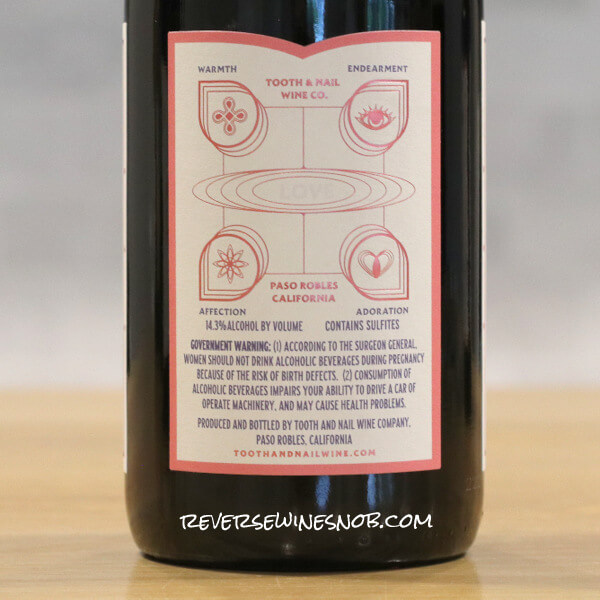 2022 Tooth & Nail Stasis Gamay Noir Back Label